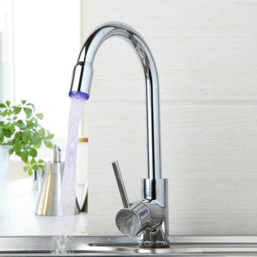 Kitchen Swivel LED Rotated Kitchen Faucet 360 Degrees Chrome Brass Kitchen Mixer Basin Sink Faucet Cold and Hot Water Mixer Tap