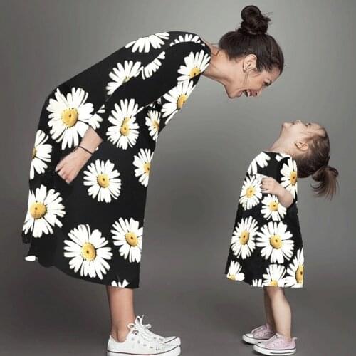 Lovely Floral Dress Parent-child Skirt 1pcs Mother Daughter Dresses Cotton Summer Clothes Family Kids Parent Child Outfit