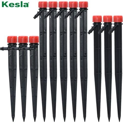 10PCS Drip Irrigation Adjustable Emitters Sprinklers w/ Stake 13CM Water Dripper Farmland watering 1/4'' 4/7 mm Hose Greenhouse