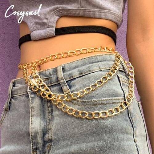 Cosysail Multilayer Thick Waist Chain Belt for Women 2021 Trendy Punk Gold Color Long Tassel Waistbands Party Dress Jewelry