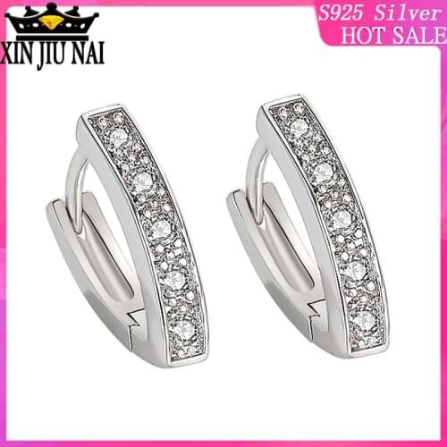Earing silver 925 original Diamond Ladies Earrings Platinum Craft V-shaped Creative Symmetrical 2019 New Hoop Earrings