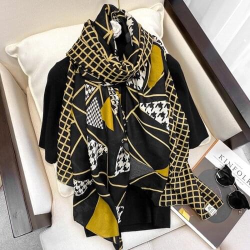 2020 lady winter fashion colour Scarf ethnic style lattice Print Beach towel new style seaside Shawl popular summer silk Scarves