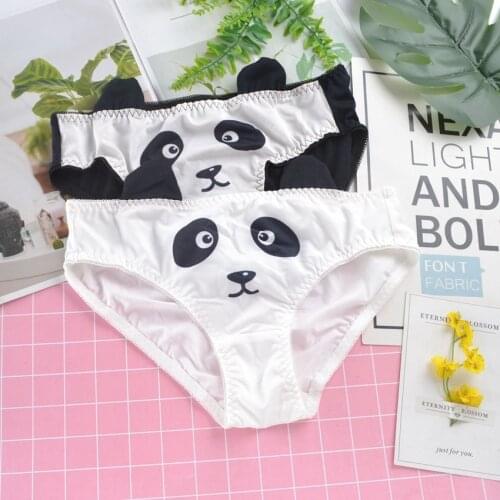 SP&CITY Cartoon Panda Patterned Cute Womens Underwear Satin Seamless Panties Middle Waist Crotch Cotton Briefs Female Lingerie