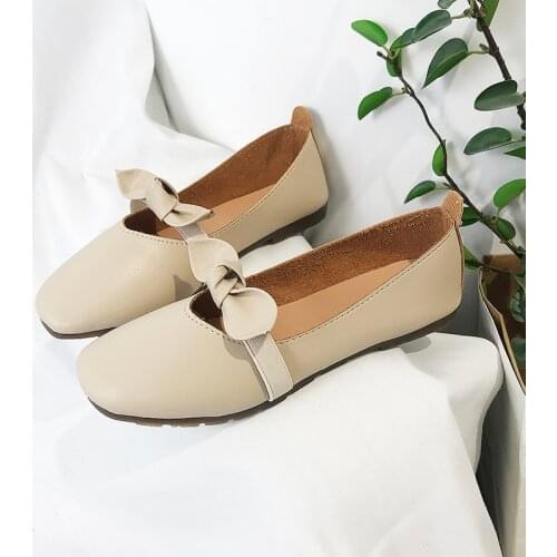 New Flats Shoes Women Solid Color Casual Sweet Lovely Dating Must-have Square Toe Simple Bow Comfortable Sapato Feminino W33-60