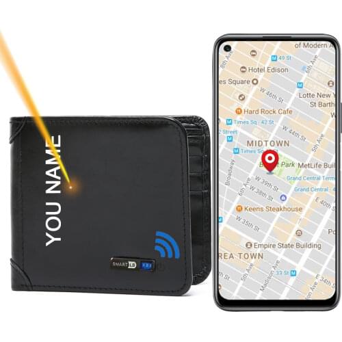 Smart Wallets Bluetooth anti-lost Genuine Leather Men Wallet Card Holder Short Thin Purse Free engraving and Gift Box
