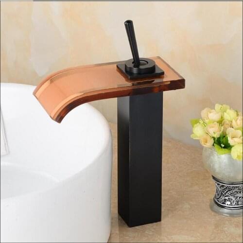 Vidric Black Oil Brushed Waterfall Faucet hot & cold Square Crane Brass Basin Faucet Sink Faucet Single Handle wash faucet tap