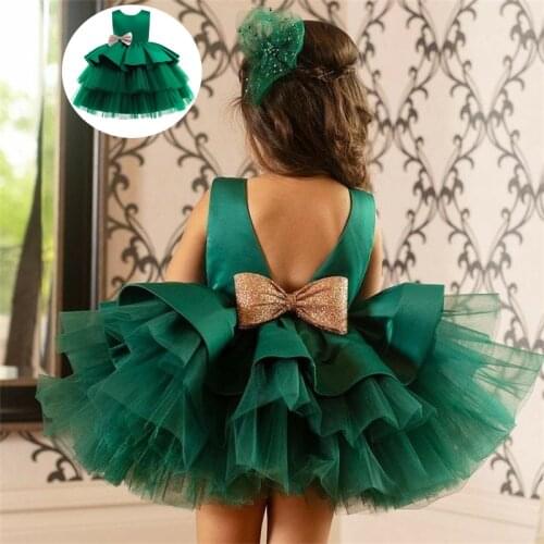 Vintage Baby Girl Dress Princess Formal Party Pageant Layered Tutu Gown Wedding Sequined Bowknot Flower Girl Dresses Size 0-5Y