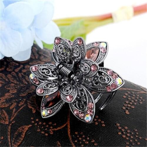 Women Gorgeous Rhinestones Small Flower Hair Claw Clips Metal Crystals Hairpins Hair Accessories for Girl Headdress Ornament