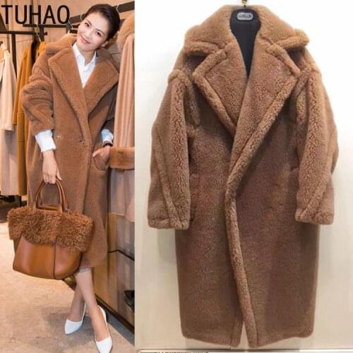 TUHAO Winter runway design thick warm lamb fur long coat for women teddy bear lamb fur loose outwear jacket long fur coat