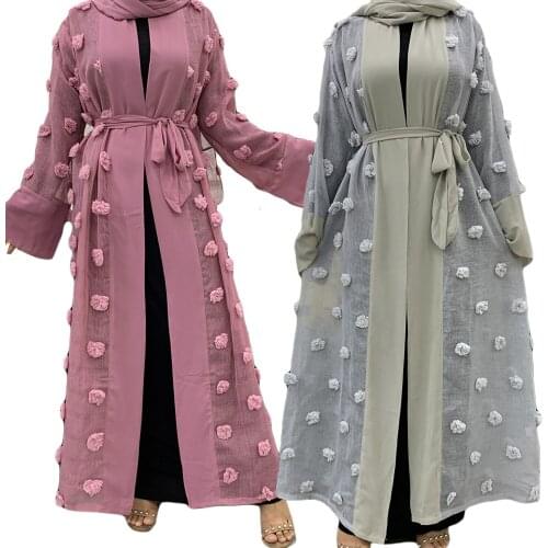Abaya Muslim Women Flower Long Dress Open Kimono Arab Jilbab Turkish Dubai Middle East Casual Party Long Sleeve Maxi Robe Kaftan