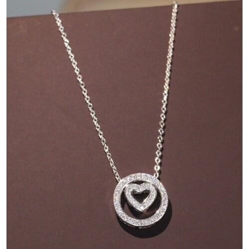 Round Heart Pendant Luxury Jewelry 925 Sterling Silver Pave AAA Cubic Zirconia Party Lucky Women Clavicle Necklace With Chain CZ