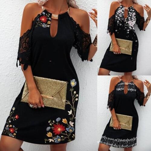 Printed Lace Sleeve Halter Neck Strapless Mini Dress Women Elegant Summer Korean Fashion Backless Sexy Sundress Robe Vestidos