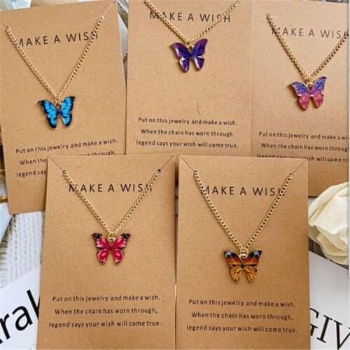 Korean Fashion Cute Butterfly Pendant Necklace for Women Golden Color Statement Necklace Jewelry Gifts Wholesale