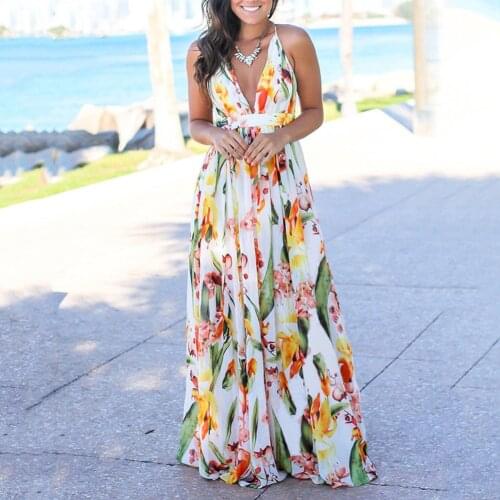 Women Dresses 2021 Summer Maxi Dress Sleeveless V Neck Floral Print Large Hem Long Dress for Party vestidos dresses for women