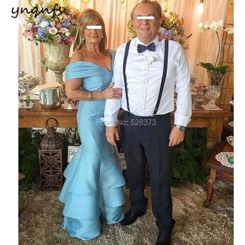 YNQNFS Off Shoulder Ruffles Gown Formal Dress Women Elegant Taffeta Off Shoulder Mermaid Mother of the Bride Dresses MD329