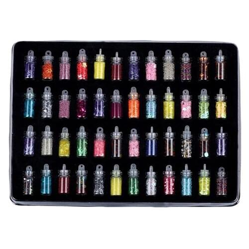 48 Bottles 3D Colorful Sequins Glitter Nail Beads Acrylic UV Gel Nail Art Decoration