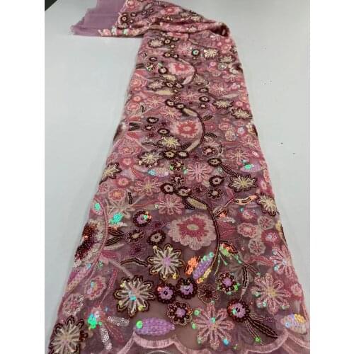 5yards/pc) High quality pink French net lace with excellent embroidery and sequins newest African wedding lace for party FXZ091
