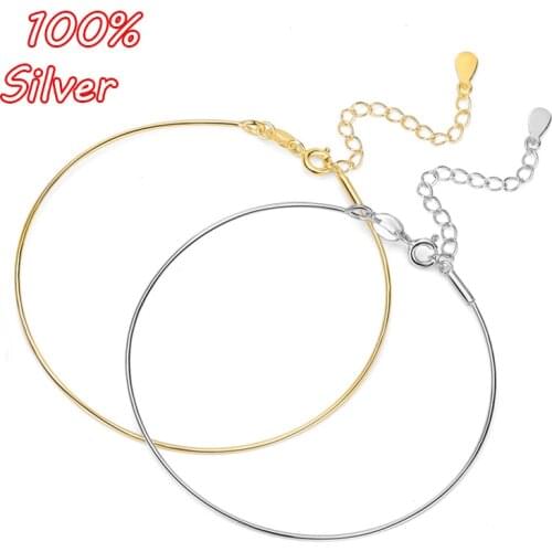 Authentic 100% S925 Sterling Silver Color Bangle Bracelet DIY Beaded Spiral Accessories Jewelry Making Mens Women Couple Gift