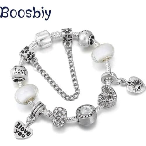 2021 New Arrival High Quality Charm Bracelet With Love Heart Pendant Fit Silver Color Charm Bracelet For Women Fashion Jewelry