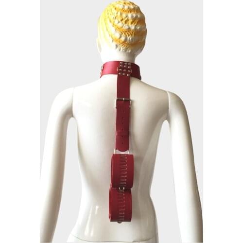 Black emperor SM fun leather neck and back handcuffs adult toys slave torture devices Chinese factories cheap safe