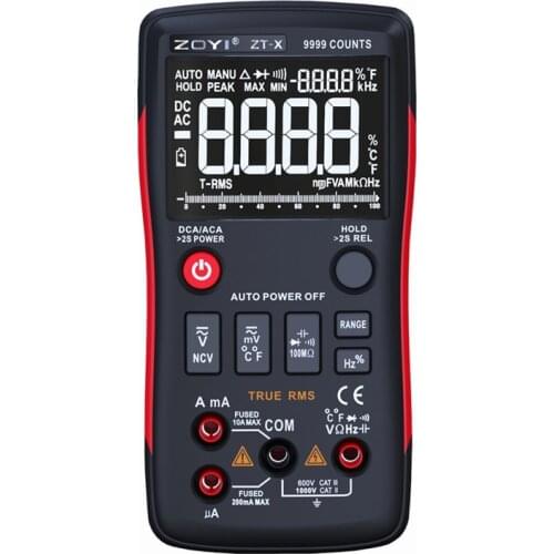ZOYI Digital Multimeter AC DC Voltmeter True RMS NCV Diode Capacitor Ohm Data Hold LCD ZT-X 9999 Counts AutoRange Multimeters