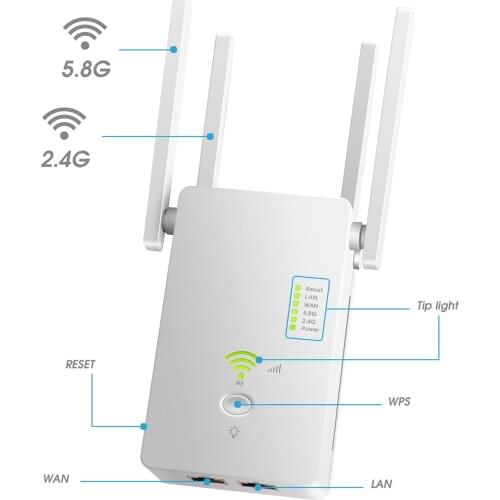 Dual-band 2.4G 5.8 Ghz WiFi Repeater Wireless Wifi Extender 1200Mbps Wi-Fi Amplifier Signal Booster For Phone Laptops Tablets