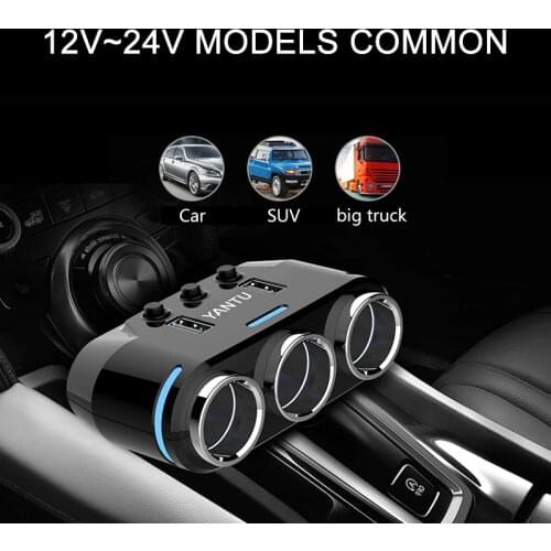 Car Cigarette Lighter Socket Splitter Plug Dual USB Charger Adapter 12V-24V Voltage Detection
