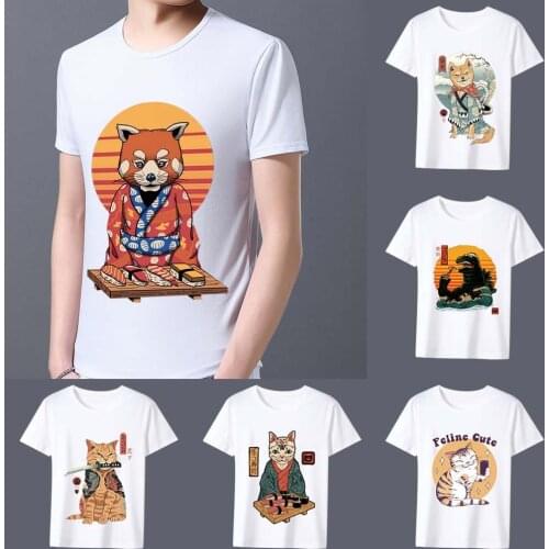 Mens T-shirt Japanese Characteristic Cartoon Cat Series Direct Sales Summer Daily Commuter Casual Slim Round Neck Mens Top