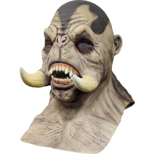 Halloween Orc Mask Headgear Halloween Scary Mask Latex Mask Ivory Orc Horror Party Headgear Mask Bloody Warcraft Cosplay Props