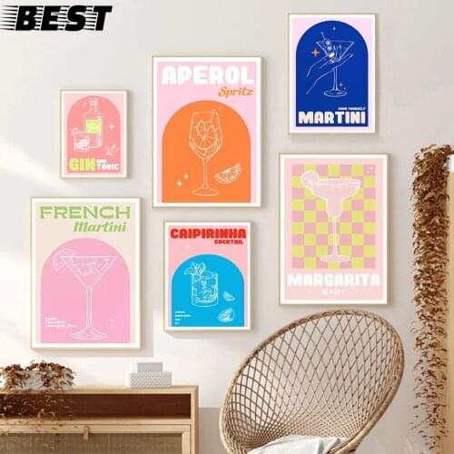 French Martini Mojito Gin Aperitif Cocktail Wall Art Canvas Painting Nordic Posters And Prints Wall Pictures For Bar Room Decor