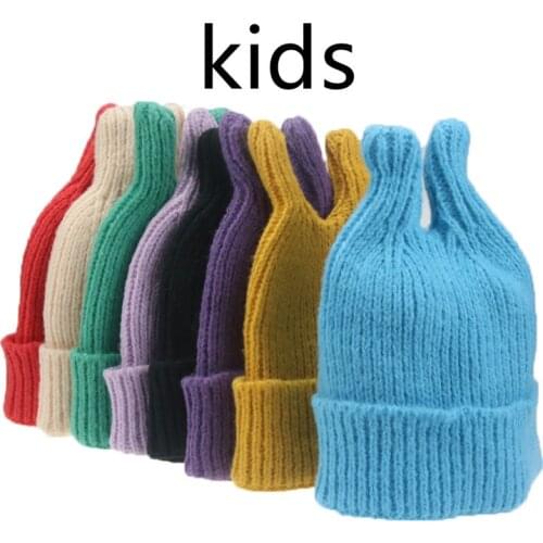 Winter hats boys girls knited beanie with ears cute red green skullies keep warm 46cm small winter kids child hats gorras hombre