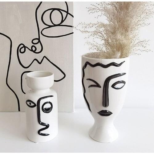 Nordic Ceramic Vase for Human Face Design Ornaments Living Room Dining Table Flower Arrangement Vase Home Decoration Accessories