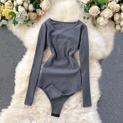 Spring Autumn Women T-Shirt Playsuits Slim Long Sleeve Bottoming Bodycon Bodysuits Female All Match Solid Rompers Bodysuit A2065