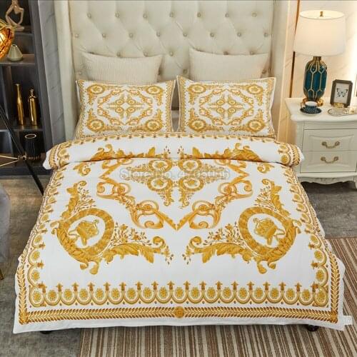 European Style Luxury White Gold Baroque Bedding Set Soft Cozy Quilt Cover Pillowcase 3pcs Duvet Cover Bedclothes