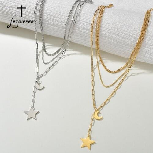Letdiffery Romatic 3 Layers Moon Star Choker Jewelry High Quality Stainless Steel Women Necklce For Birthday Gifts