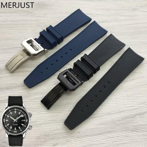 MERJUST 22mm Watchband Natural Rubber Silicone Blue Black Watch Strap Bracelet Belt Accessories For IW Watch Band Buckle