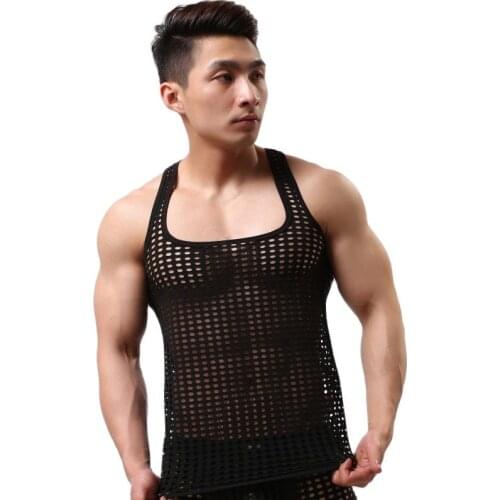 Men New Fashion Hollowed-Out Vest Breathable Comfort Round Collar I-Shaped Tank Top wick Sweat Jogging Suit Nightwear Undershirt