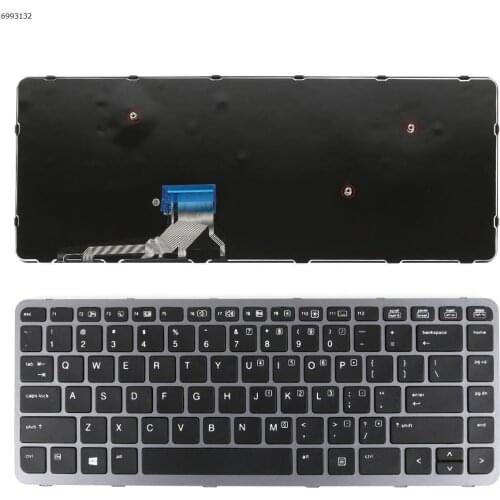 US QWERTY Layout New Replacement Keyboard for HP EliteBook Folio 1000 1040 G1 Laptop Silver Frame Black Key