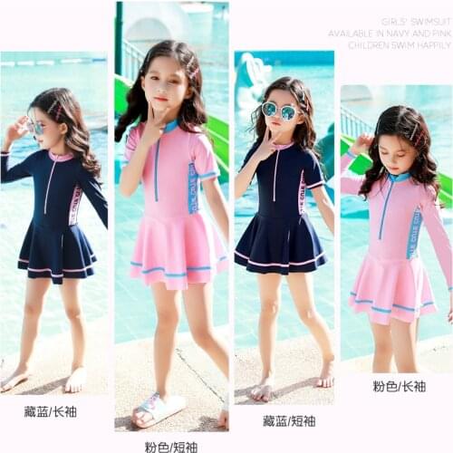 New Childrens swimsuit girls short/long sleeve Korean fashion One Pieces Patchwork princess skirt lovely hot spring sport suit