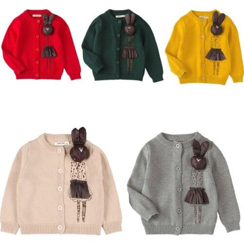 Cute Ear New Autumn Kids Cardigan Coat Baby Girls Sweaters Candy-colored Cartoon Cotton Baby Girls Single-breasted Jacket Outer