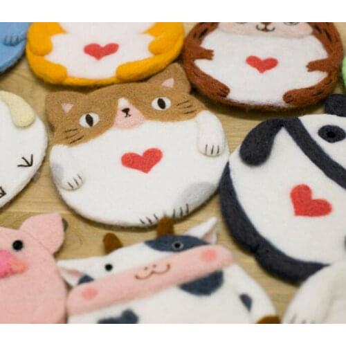 Cat and dog animal coaster wool needlepoint kit wool felt needle felting decoration craft needlecraft DIY ha