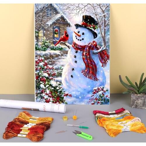 Christmas Snowman Printed Fabric 11CT Cross-Stitch Embroidery Complete Kit DMC Threads Hobby Painting Sewing Jewelry