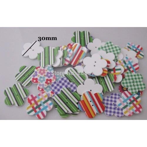 WB0199 Big flower buttons mixed 100pcs 30mm printed wooden button for craft DIY embellishments accessories