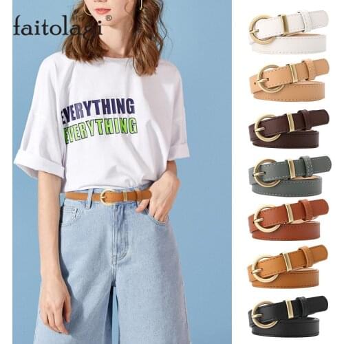 Gold Buckle Waist Belt for Jeans Black White Brown Ladies Dress Belt Strap PU Leather Wild Female Waistband