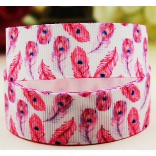 22mm 25mm 38mm 75mm feather cartoon printed Grosgrain Ribbon party decoration 10 Yards X-03706