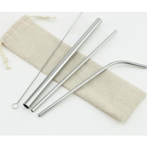 Family Set of 3pc Stainless Steel Drinking Straws Reusable Metal Straws+1 pc cleaner brush with pouch bag 250sets/lot SN526