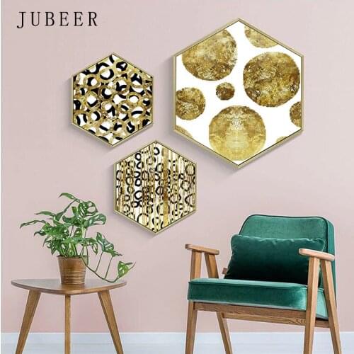 Hexagonal Golden Abstract Decorative Painting Wall Pictures for Living Room Nordic Decoration Home Scandinavian Decor Poster