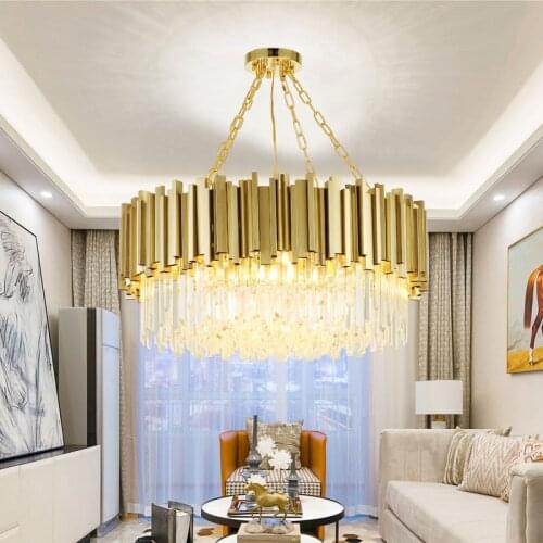 Modern Chandelier Lighting Living Room Gold Crystal Lamp Luxury Stainless Steel LED light
