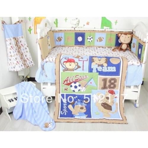 Bear Animals Sport Cotton Baby Cot crib bedding sets 8tems include applique embroidered Comforter/ Quilt Fitted Sheet Bumper