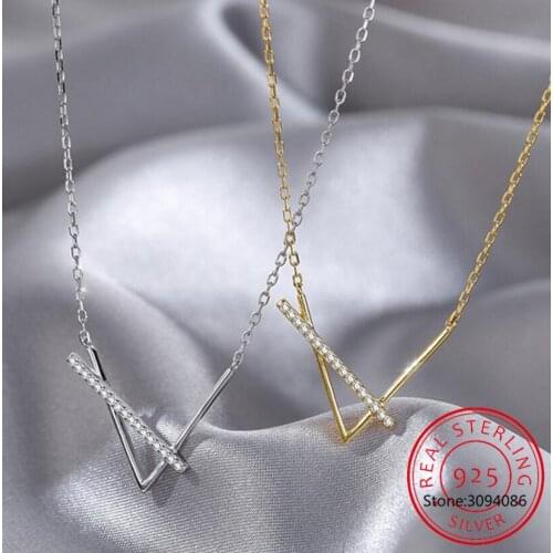 925 Sterling Silver V-shaped Geometric Necklace for Women Simple Clavicle Chain Necklace Colar de Prata Gifts S-N753
